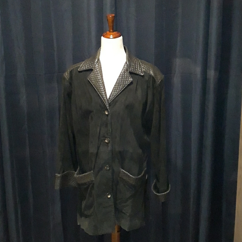 Vintage Bally Black Quilted Leather & Suede Jacket